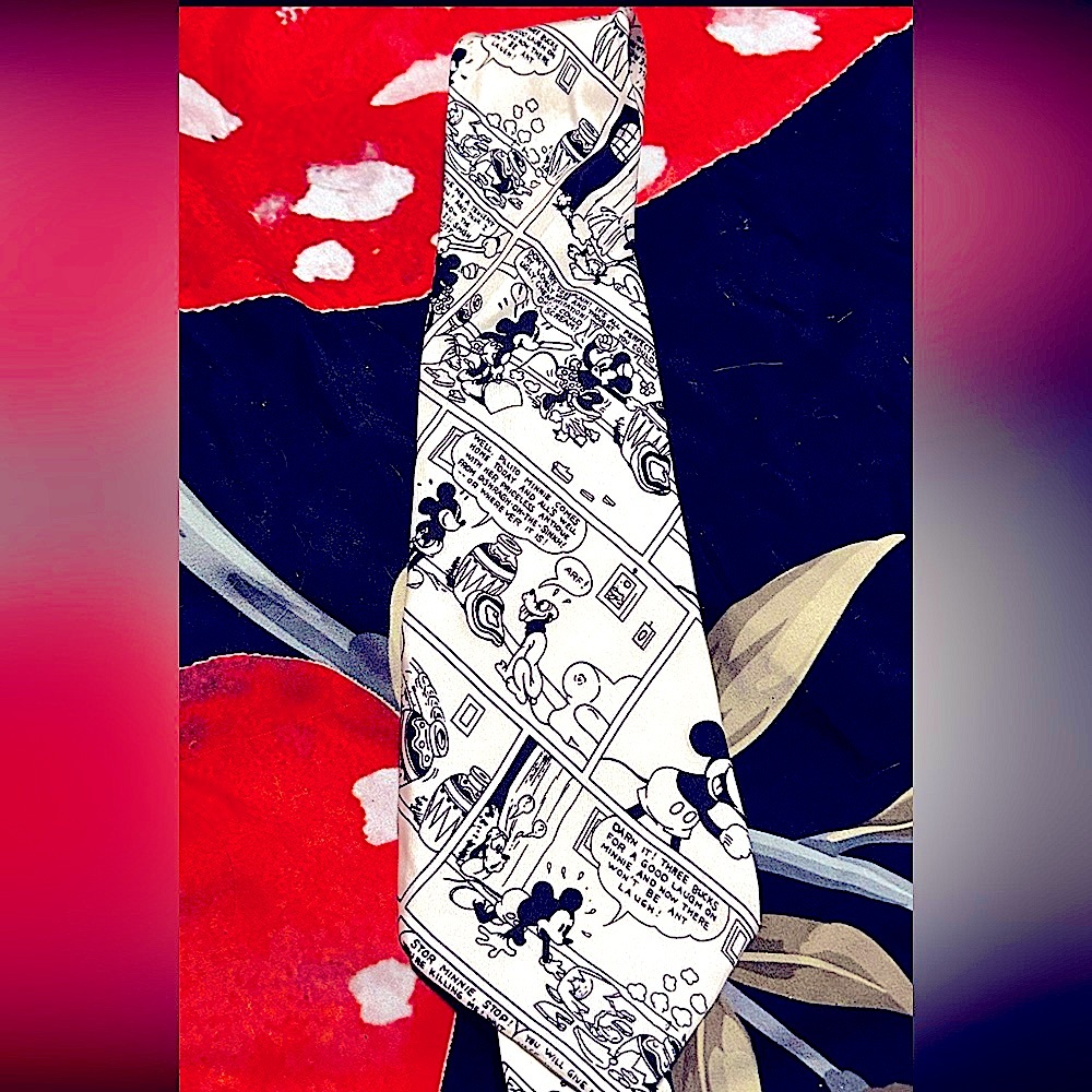Vintage Black and White Comic Print Tie by Balancine for Disney